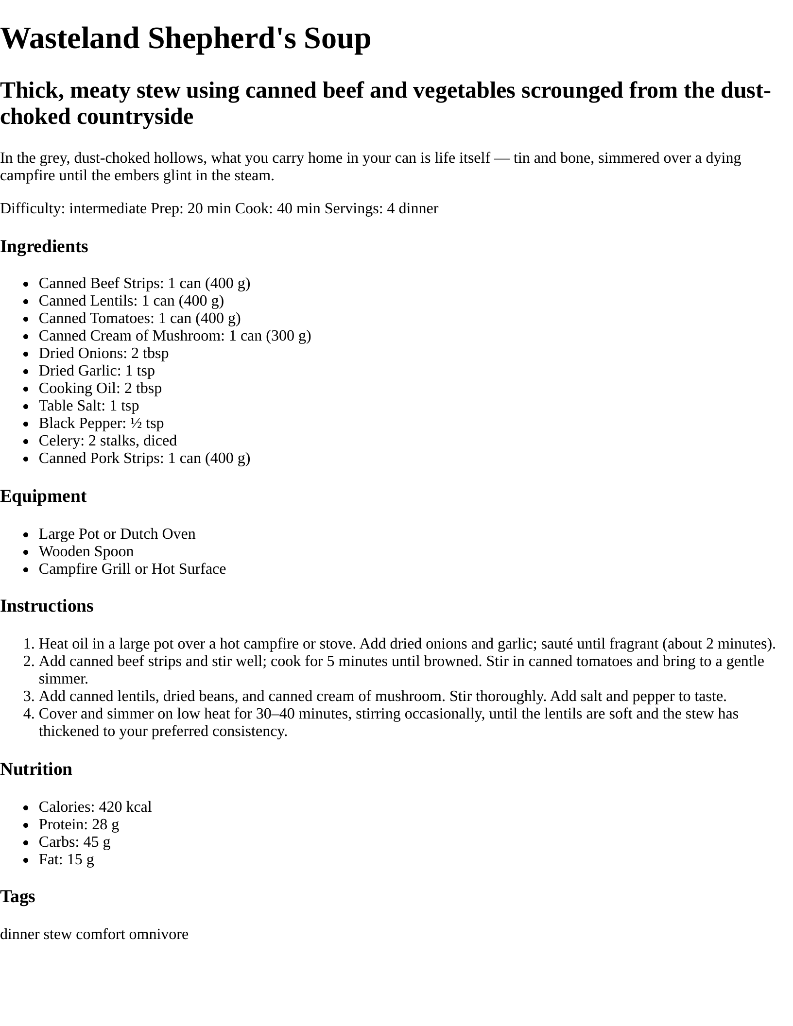 The Wasteland Survival Cookbook — recipe spread